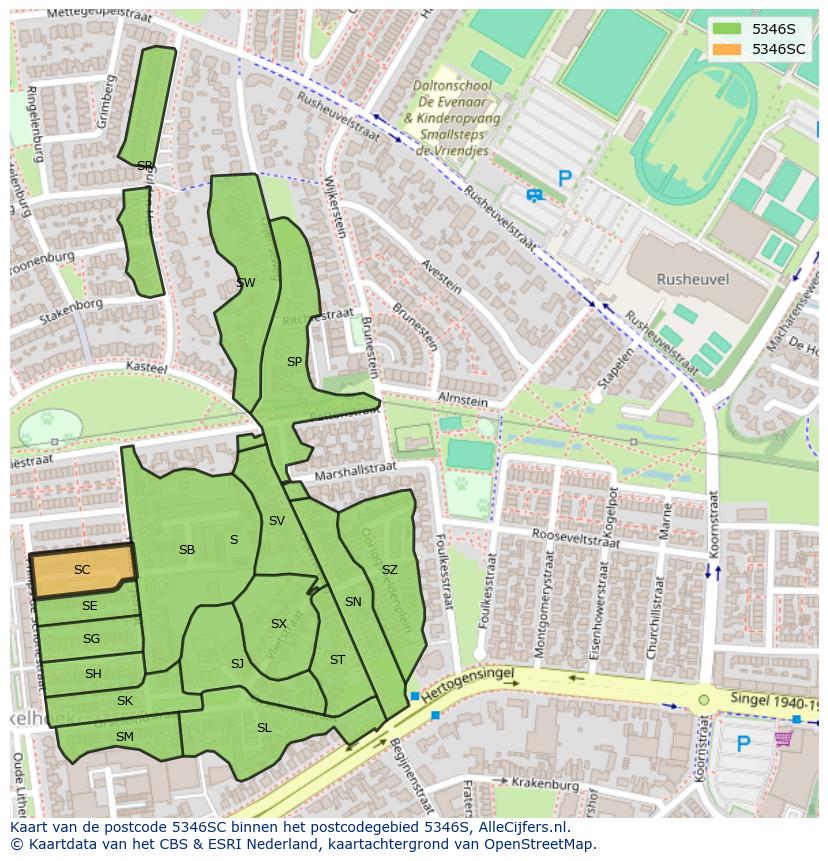Afbeelding van het postcodegebied 5346 SC op de kaart.
