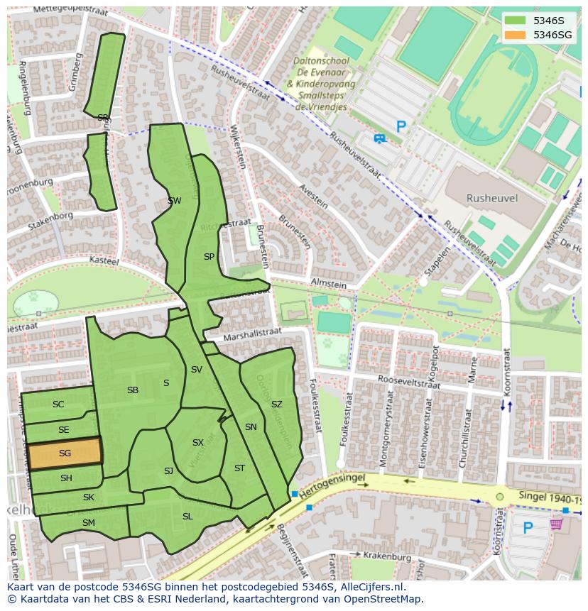 Afbeelding van het postcodegebied 5346 SG op de kaart.