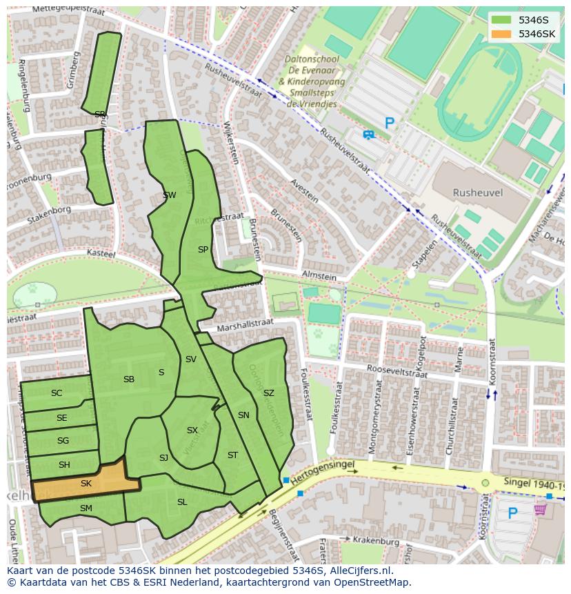 Afbeelding van het postcodegebied 5346 SK op de kaart.
