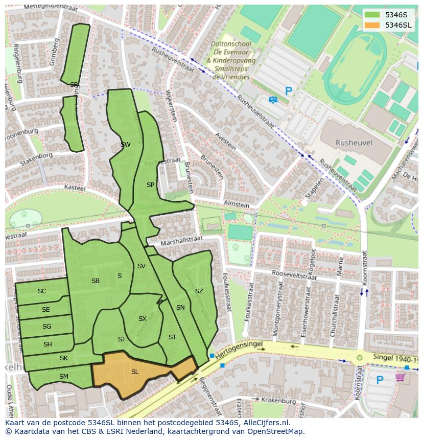 Afbeelding van het postcodegebied 5346 SL op de kaart.