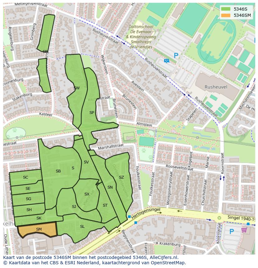 Afbeelding van het postcodegebied 5346 SM op de kaart.