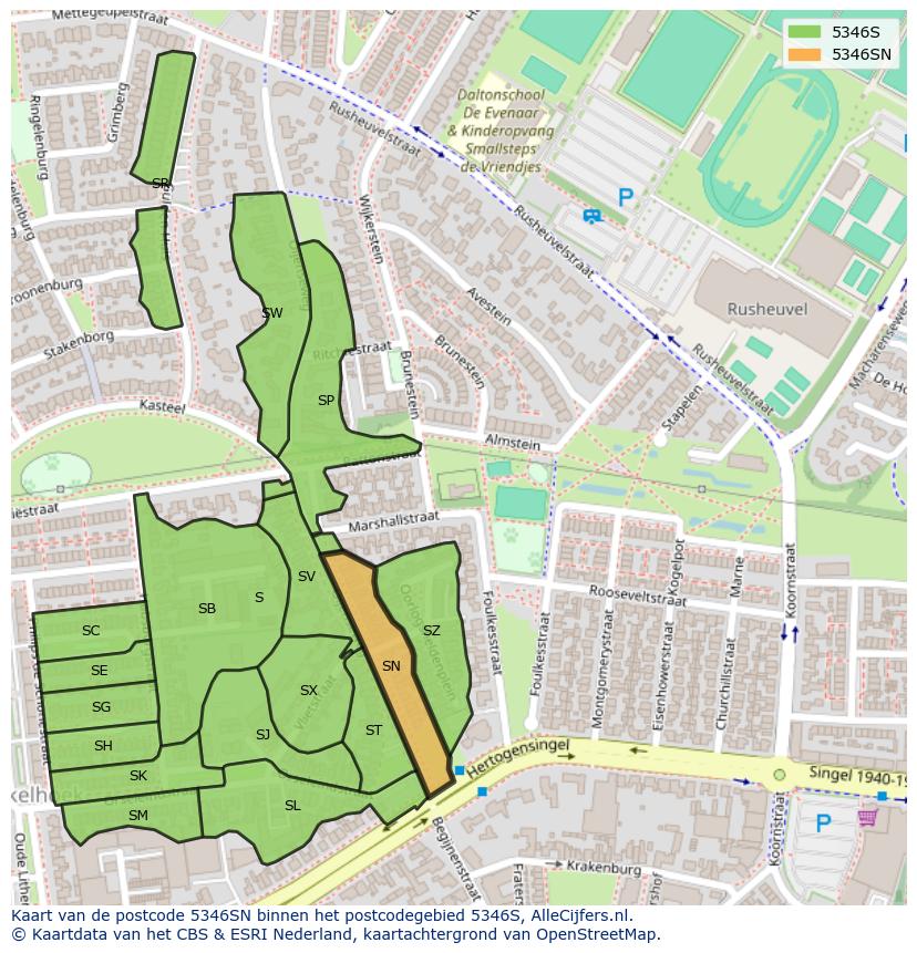 Afbeelding van het postcodegebied 5346 SN op de kaart.