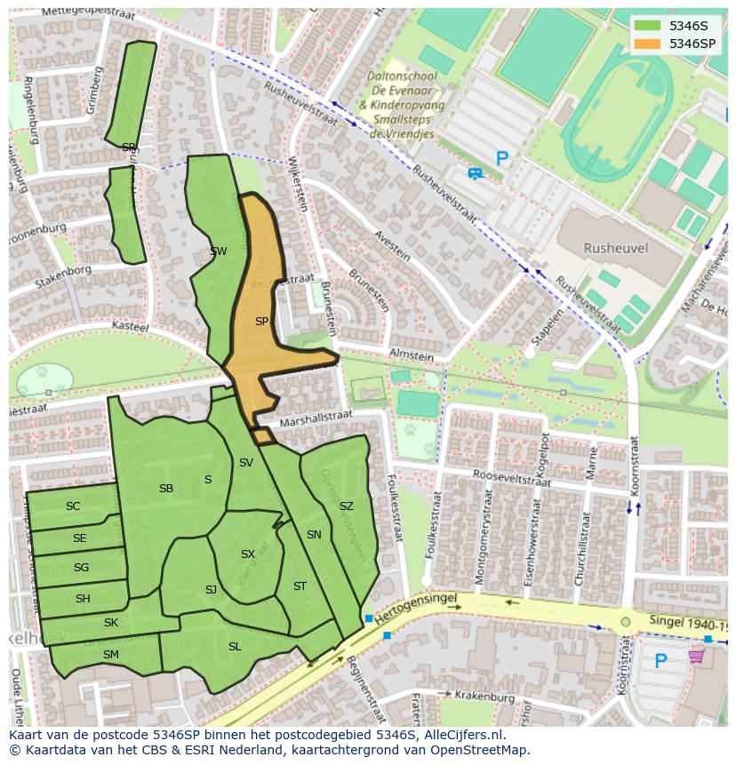 Afbeelding van het postcodegebied 5346 SP op de kaart.