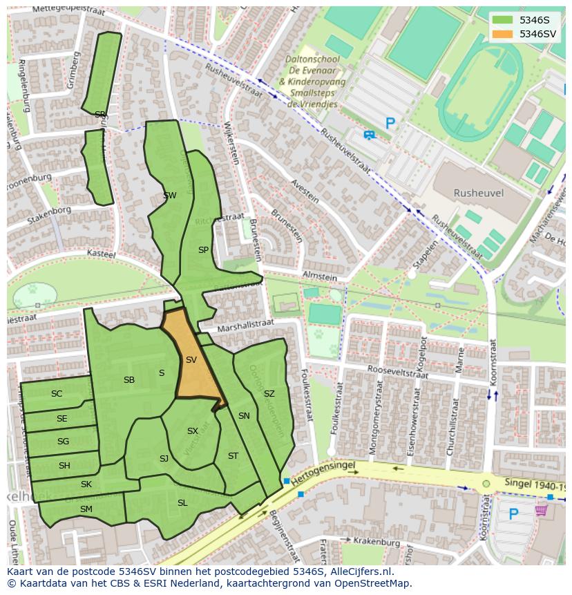 Afbeelding van het postcodegebied 5346 SV op de kaart.
