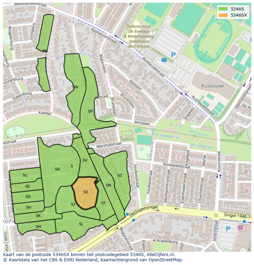 Afbeelding van het postcodegebied 5346 SX op de kaart.