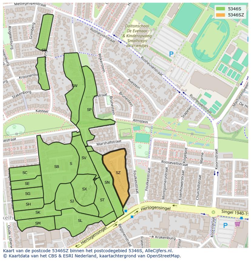 Afbeelding van het postcodegebied 5346 SZ op de kaart.