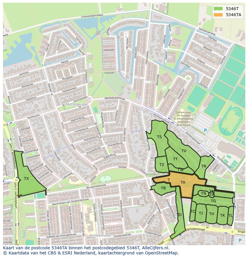 Afbeelding van het postcodegebied 5346 TA op de kaart.
