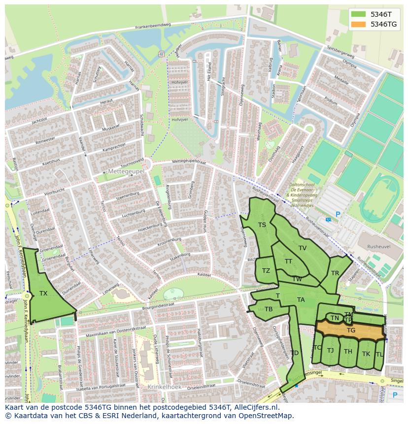 Afbeelding van het postcodegebied 5346 TG op de kaart.