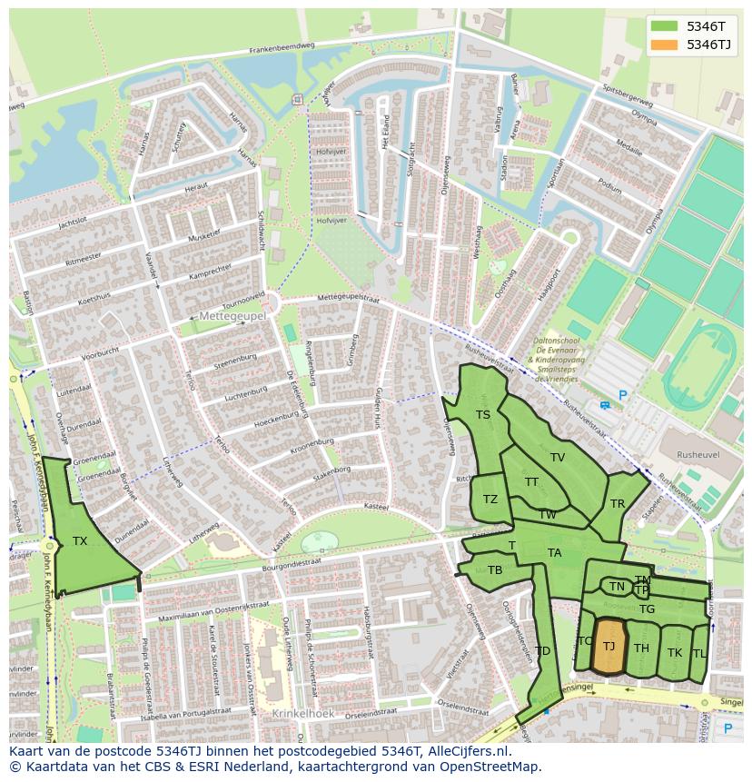 Afbeelding van het postcodegebied 5346 TJ op de kaart.