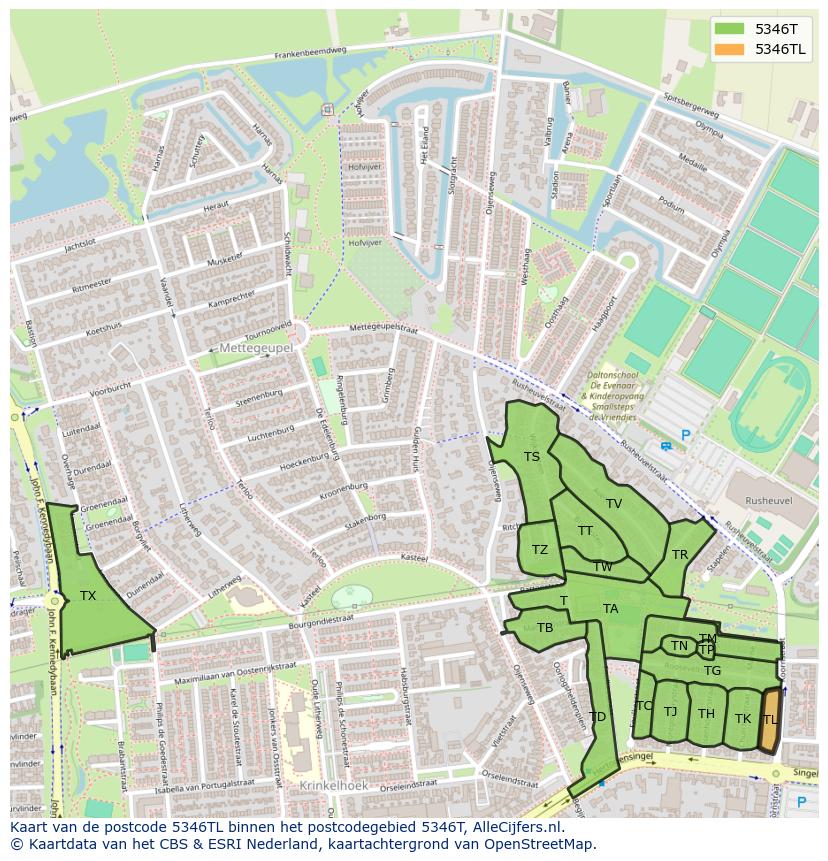 Afbeelding van het postcodegebied 5346 TL op de kaart.