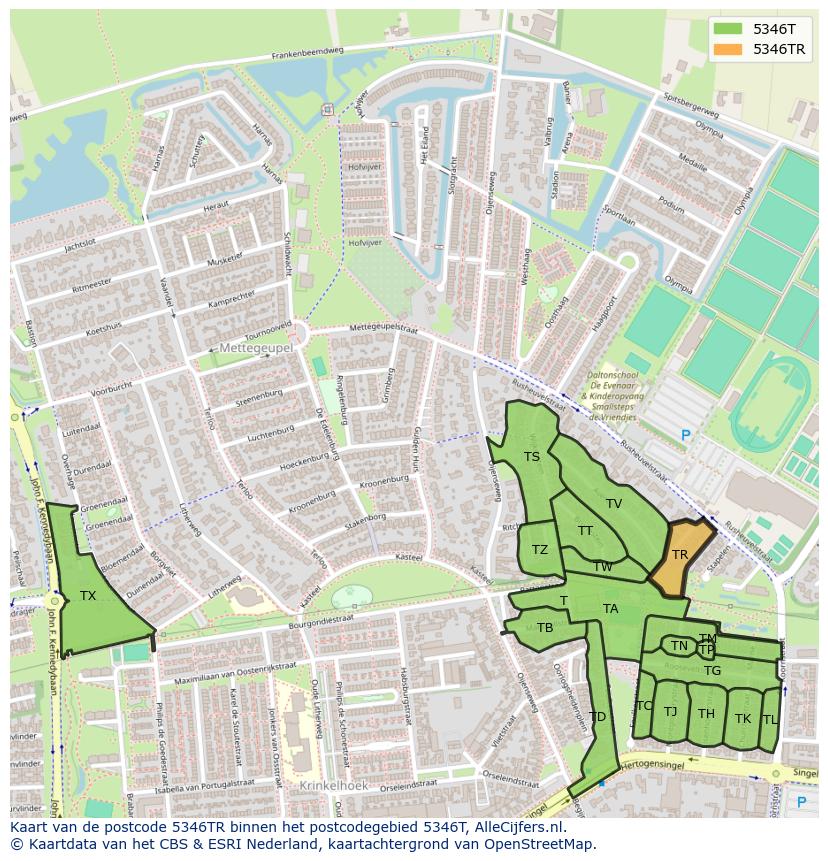 Afbeelding van het postcodegebied 5346 TR op de kaart.