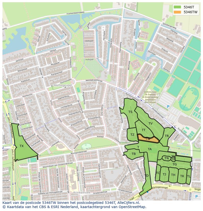 Afbeelding van het postcodegebied 5346 TW op de kaart.