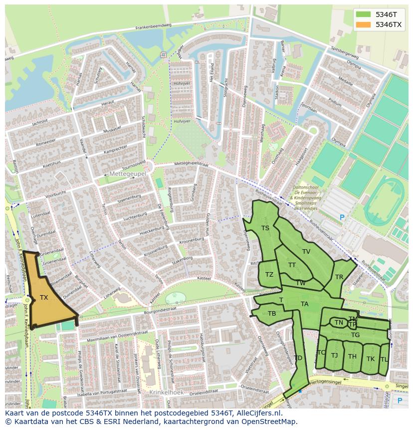 Afbeelding van het postcodegebied 5346 TX op de kaart.