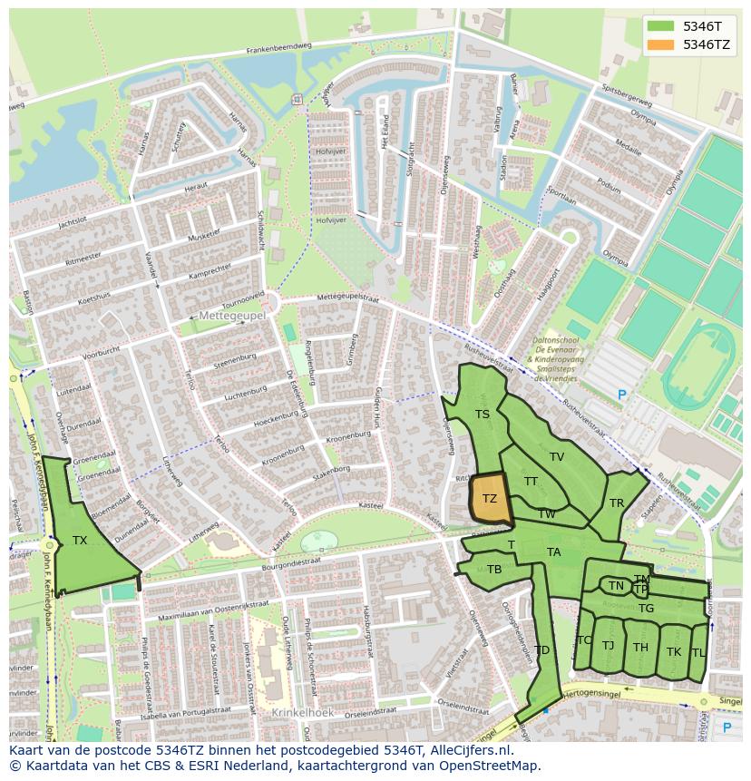Afbeelding van het postcodegebied 5346 TZ op de kaart.