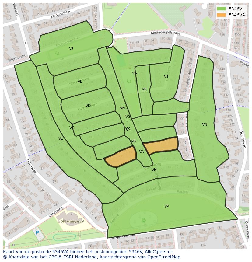 Afbeelding van het postcodegebied 5346 VA op de kaart.