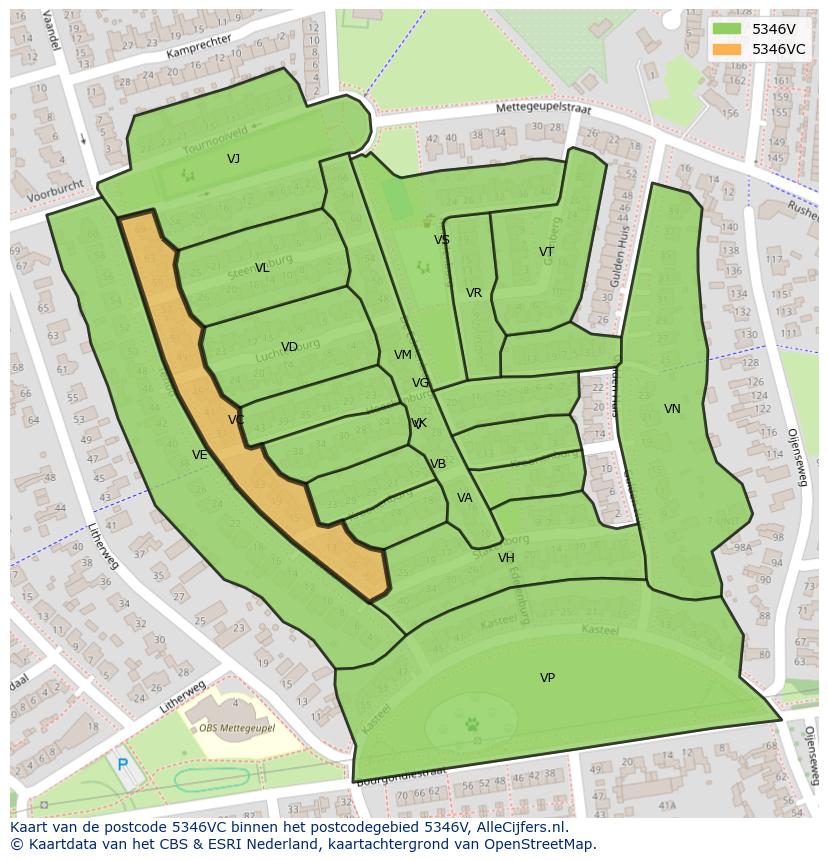 Afbeelding van het postcodegebied 5346 VC op de kaart.