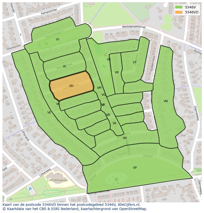 Afbeelding van het postcodegebied 5346 VD op de kaart.