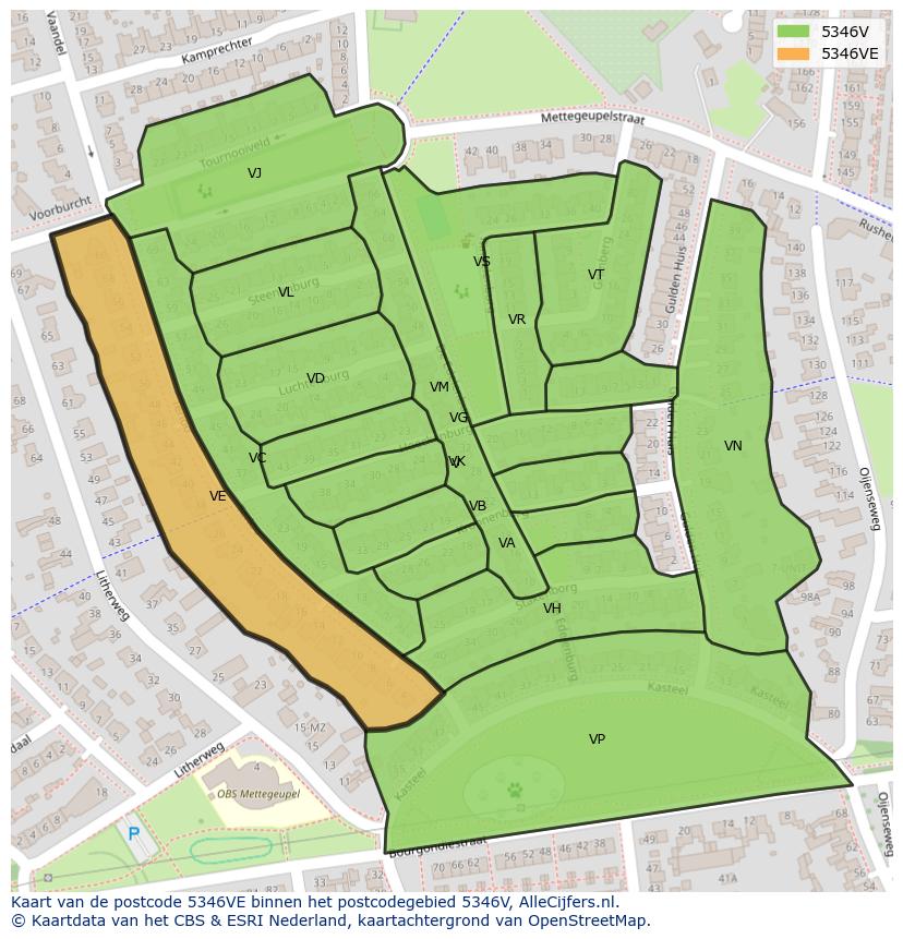 Afbeelding van het postcodegebied 5346 VE op de kaart.