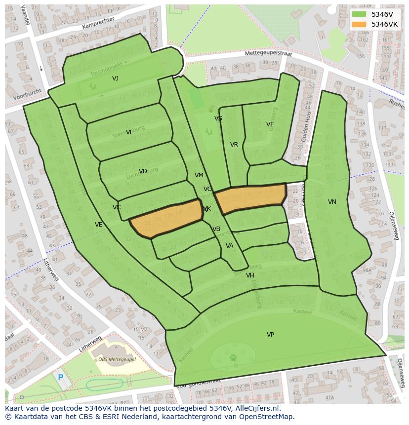 Afbeelding van het postcodegebied 5346 VK op de kaart.