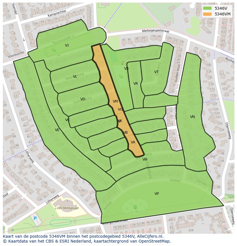 Afbeelding van het postcodegebied 5346 VM op de kaart.