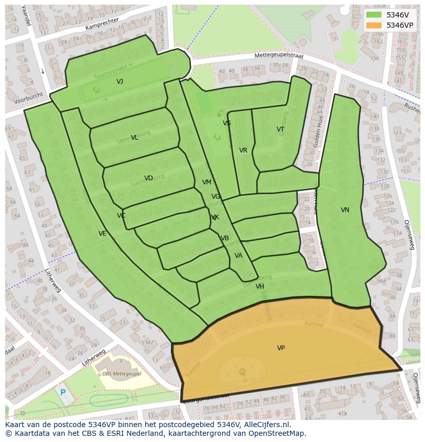Afbeelding van het postcodegebied 5346 VP op de kaart.
