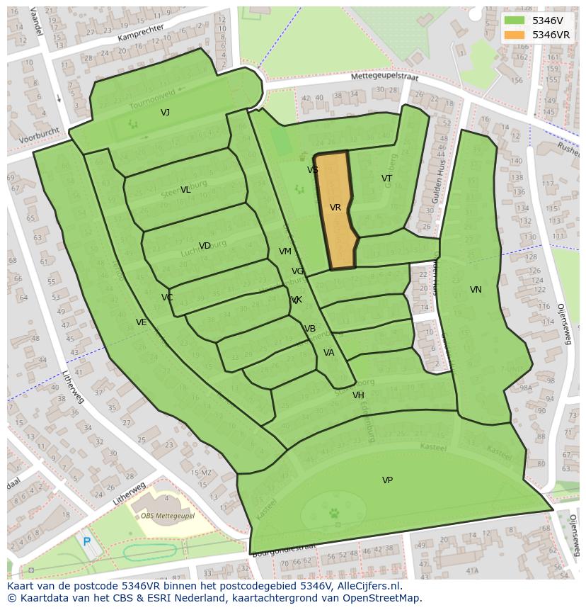 Afbeelding van het postcodegebied 5346 VR op de kaart.