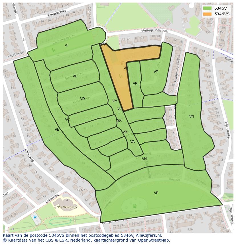 Afbeelding van het postcodegebied 5346 VS op de kaart.