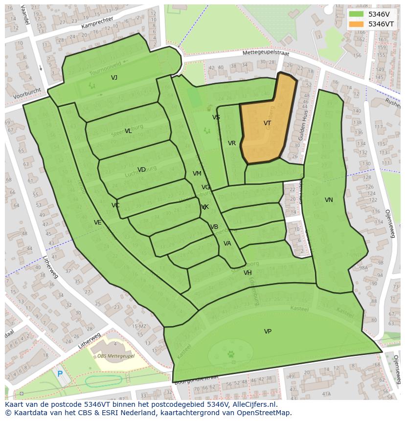 Afbeelding van het postcodegebied 5346 VT op de kaart.