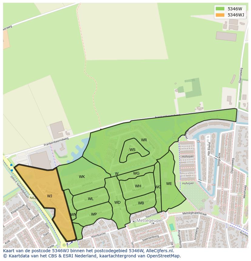 Afbeelding van het postcodegebied 5346 WJ op de kaart.