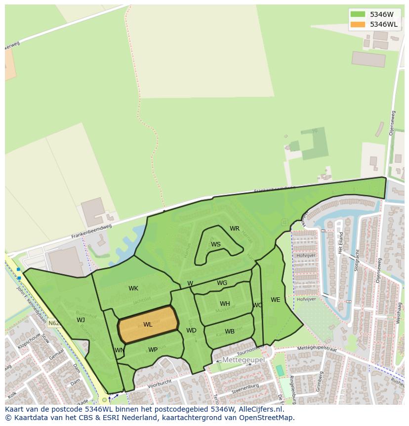Afbeelding van het postcodegebied 5346 WL op de kaart.