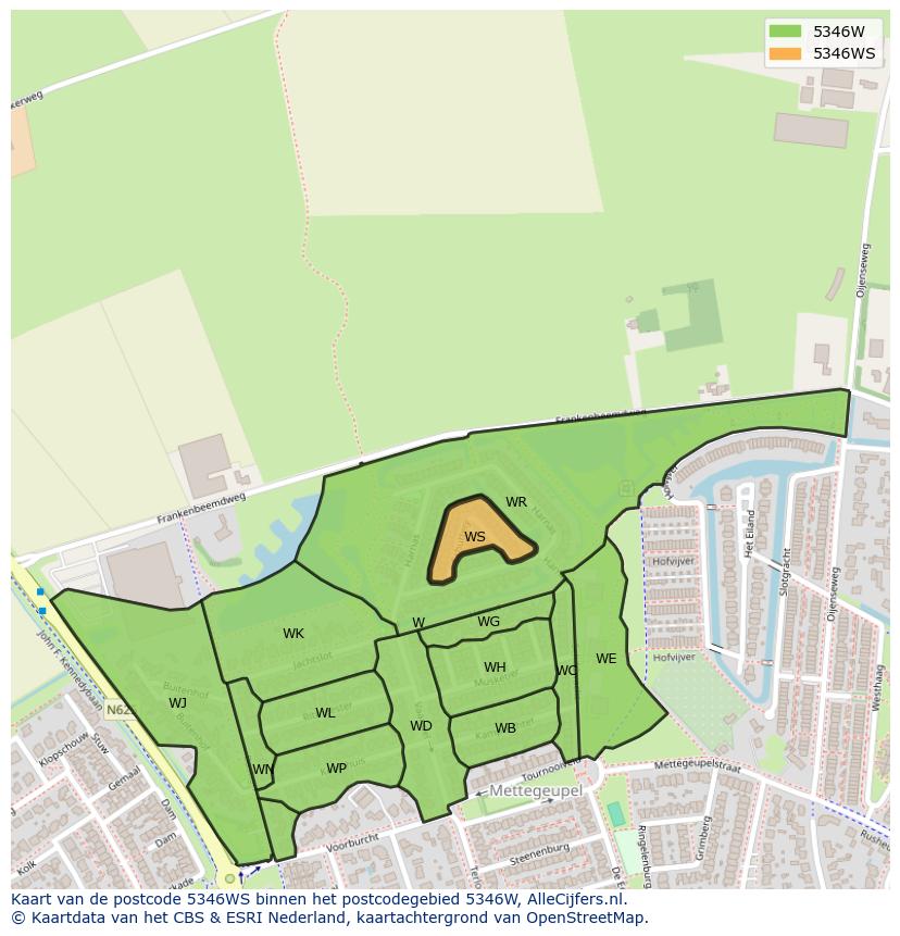 Afbeelding van het postcodegebied 5346 WS op de kaart.