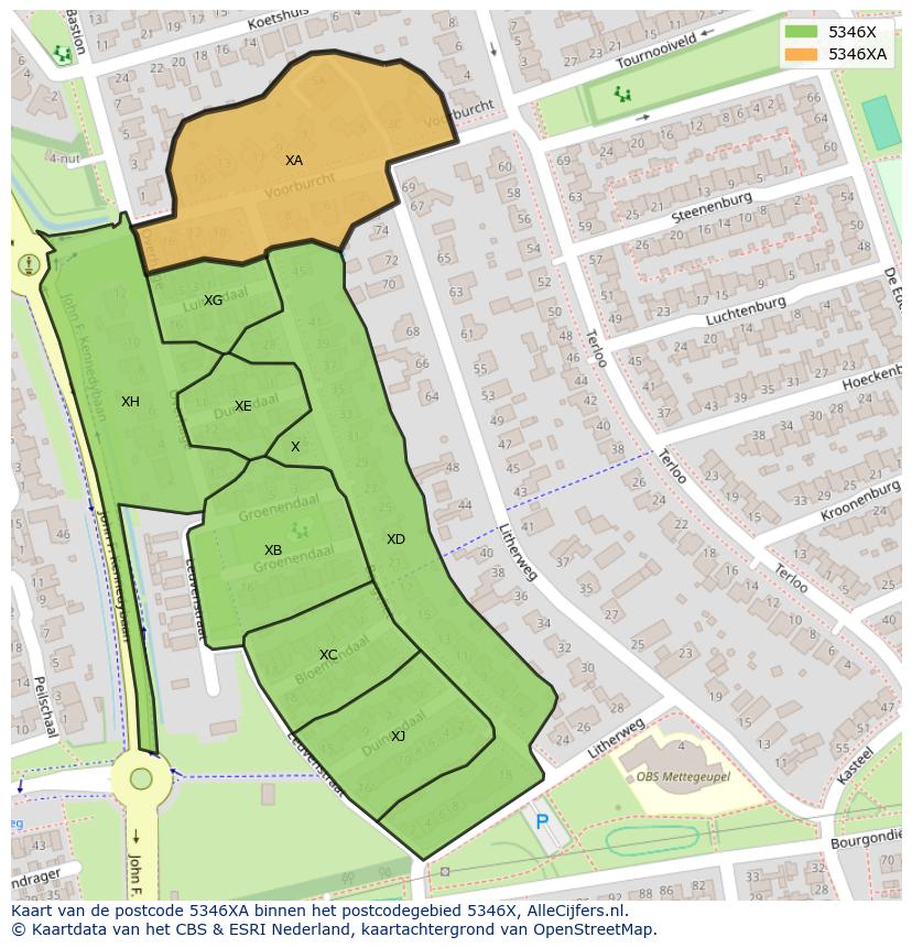 Afbeelding van het postcodegebied 5346 XA op de kaart.
