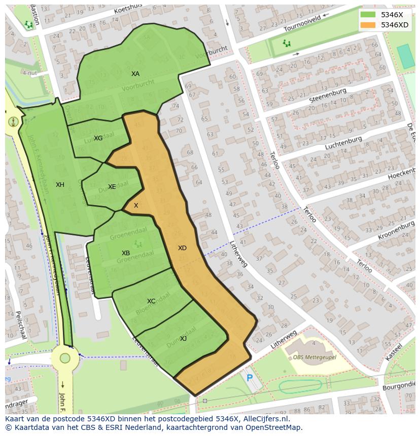 Afbeelding van het postcodegebied 5346 XD op de kaart.