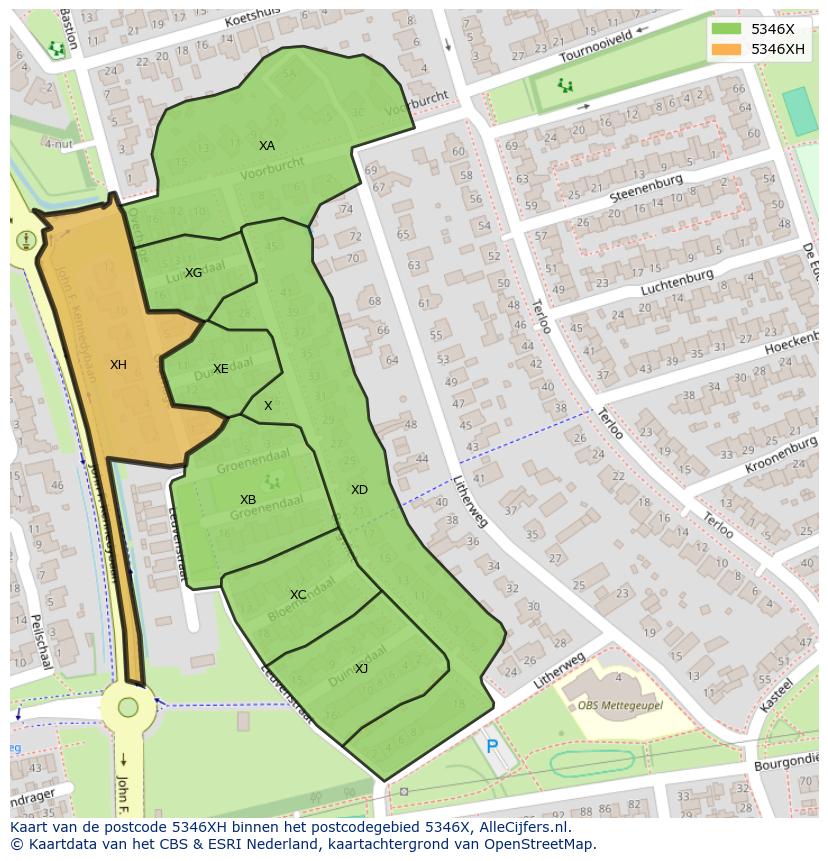 Afbeelding van het postcodegebied 5346 XH op de kaart.