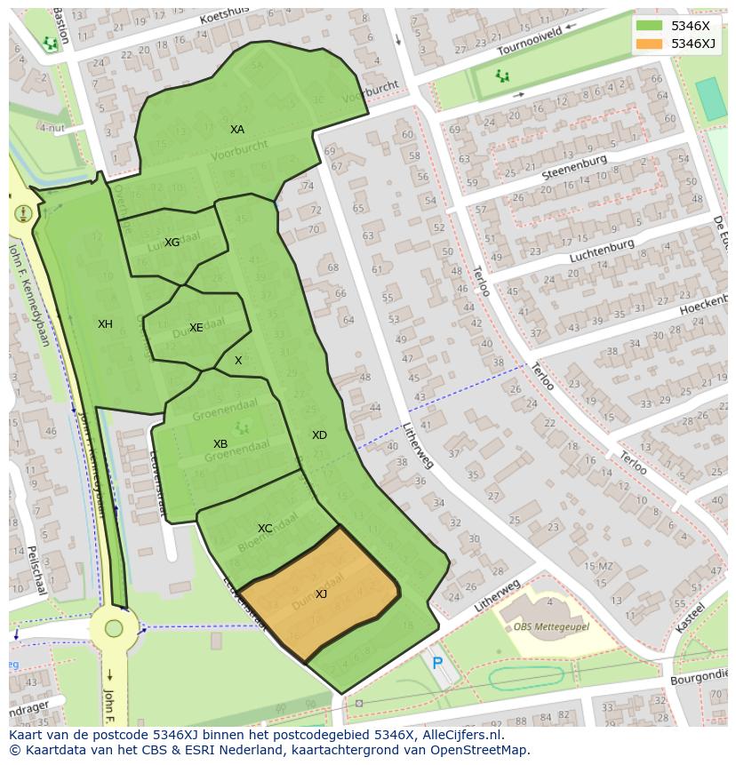 Afbeelding van het postcodegebied 5346 XJ op de kaart.