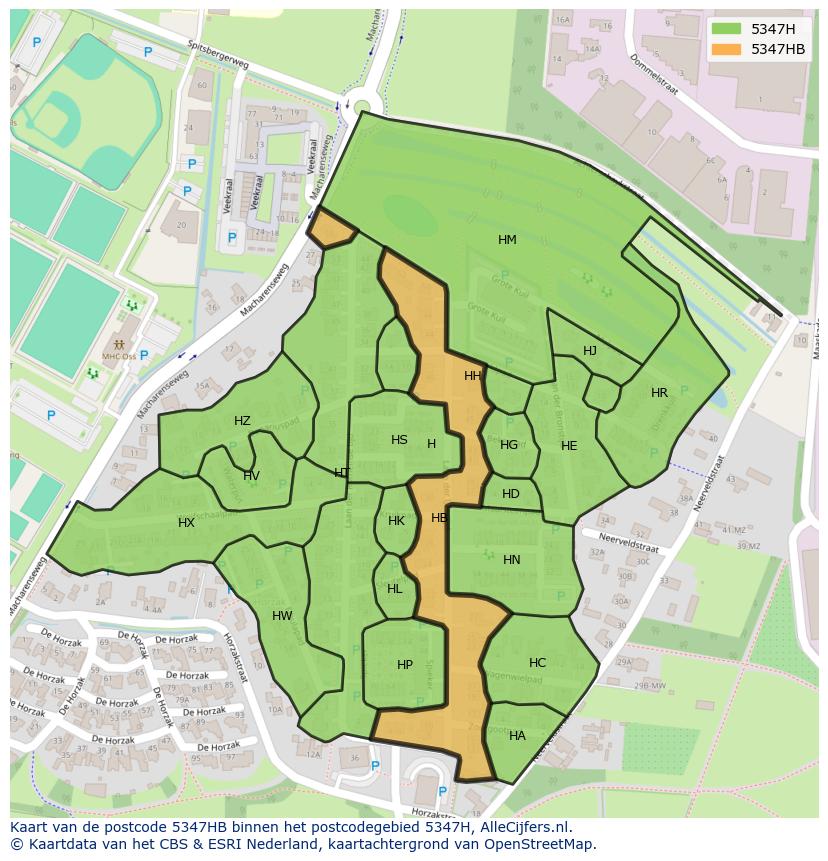 Afbeelding van het postcodegebied 5347 HB op de kaart.