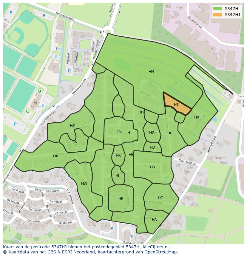 Afbeelding van het postcodegebied 5347 HJ op de kaart.