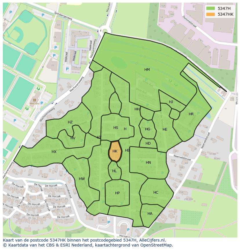Afbeelding van het postcodegebied 5347 HK op de kaart.