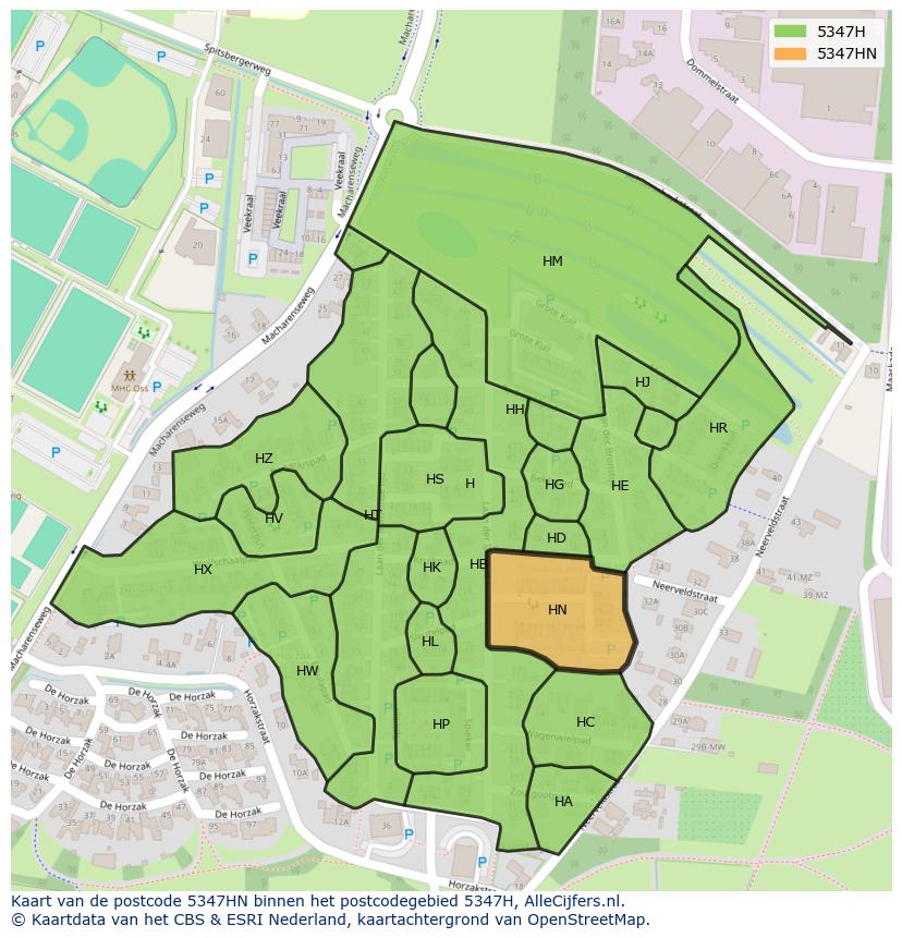 Afbeelding van het postcodegebied 5347 HN op de kaart.