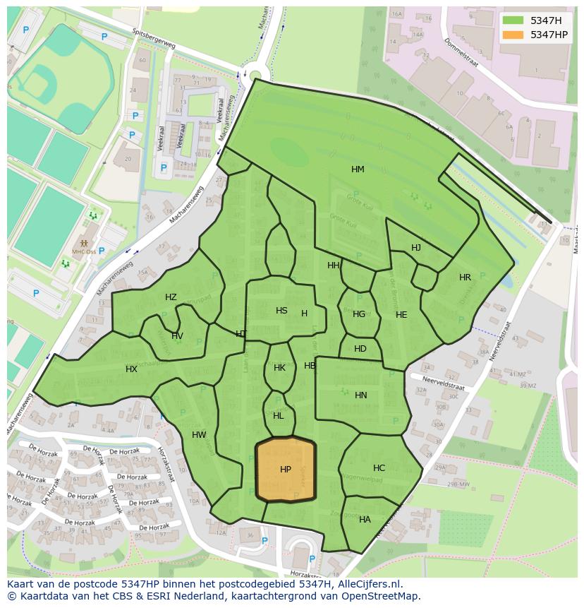 Afbeelding van het postcodegebied 5347 HP op de kaart.