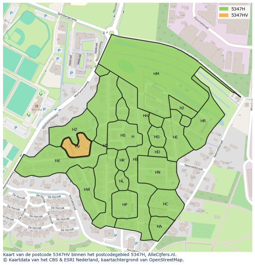 Afbeelding van het postcodegebied 5347 HV op de kaart.