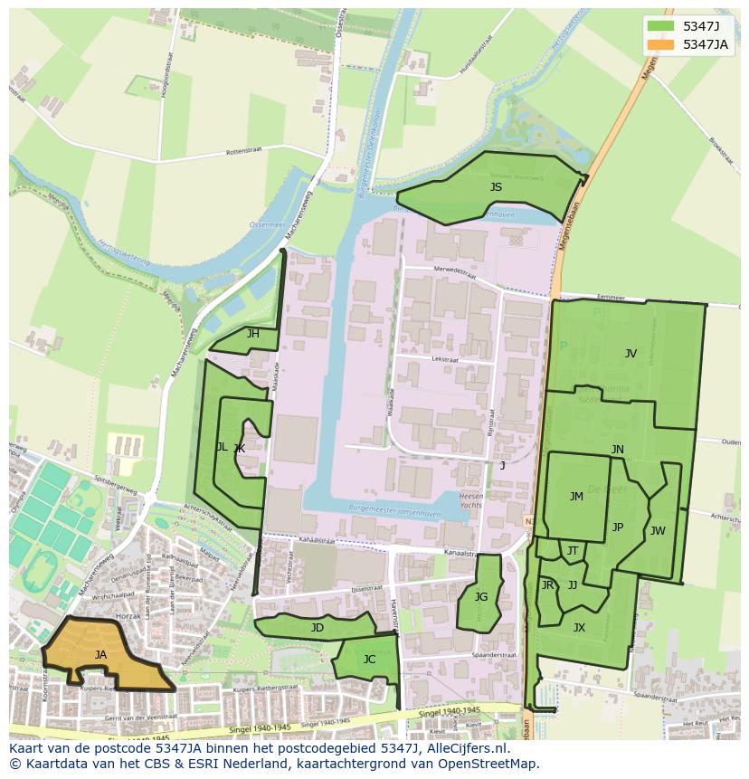 Afbeelding van het postcodegebied 5347 JA op de kaart.
