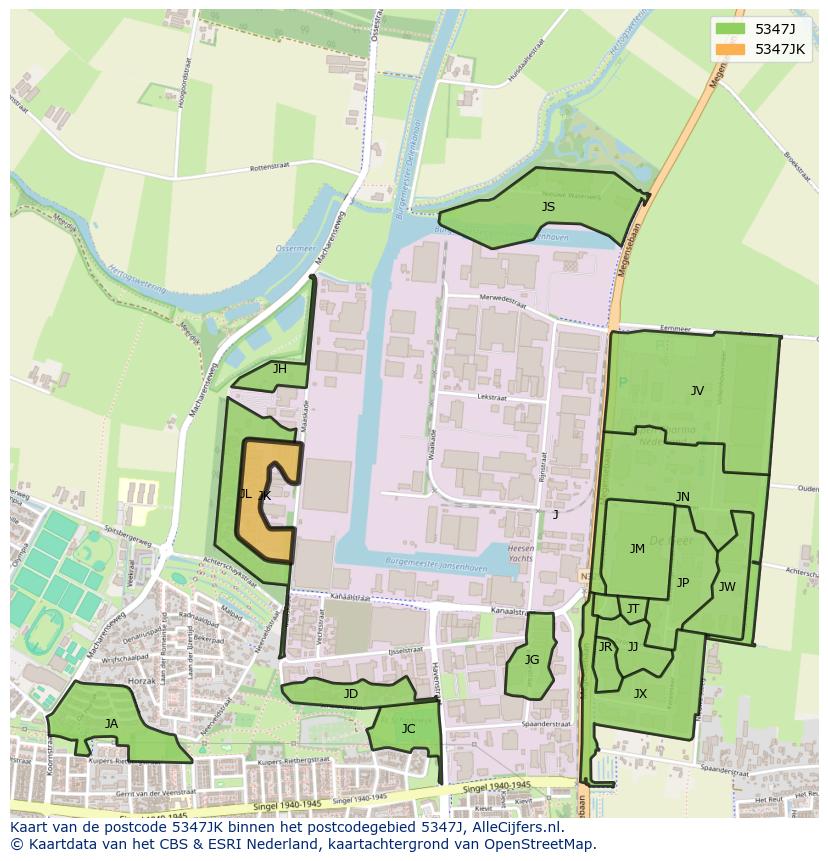 Afbeelding van het postcodegebied 5347 JK op de kaart.