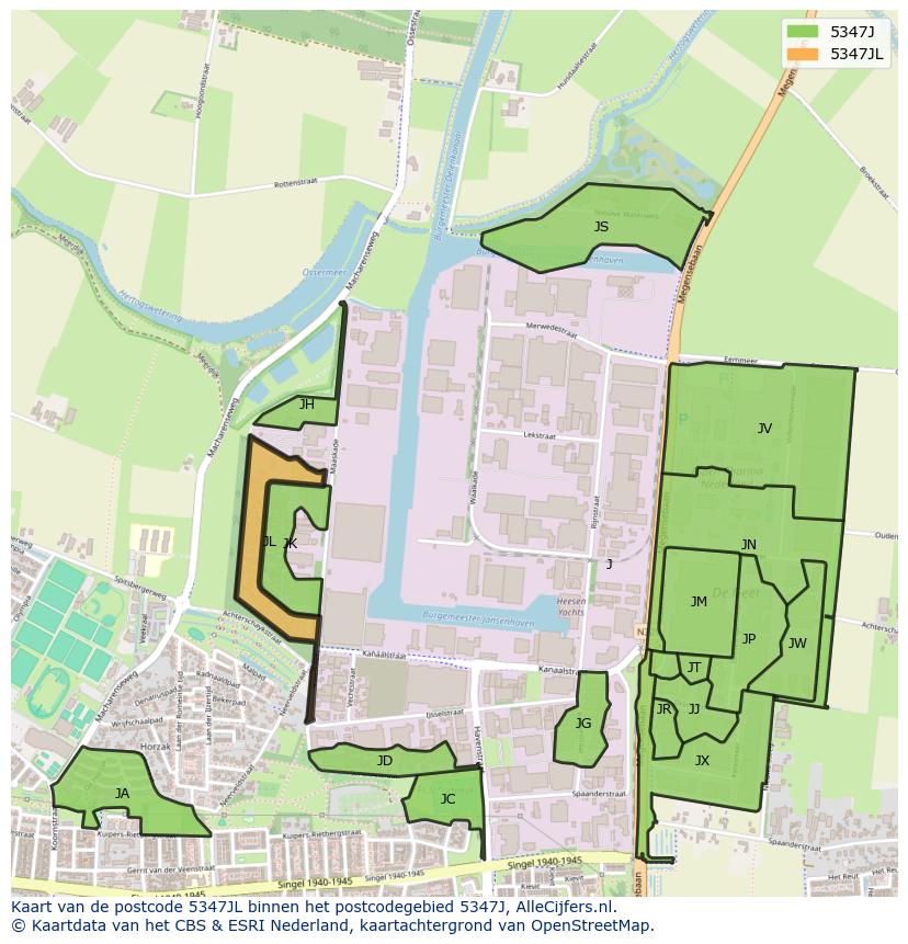 Afbeelding van het postcodegebied 5347 JL op de kaart.