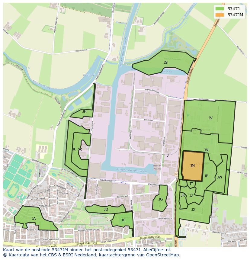 Afbeelding van het postcodegebied 5347 JM op de kaart.