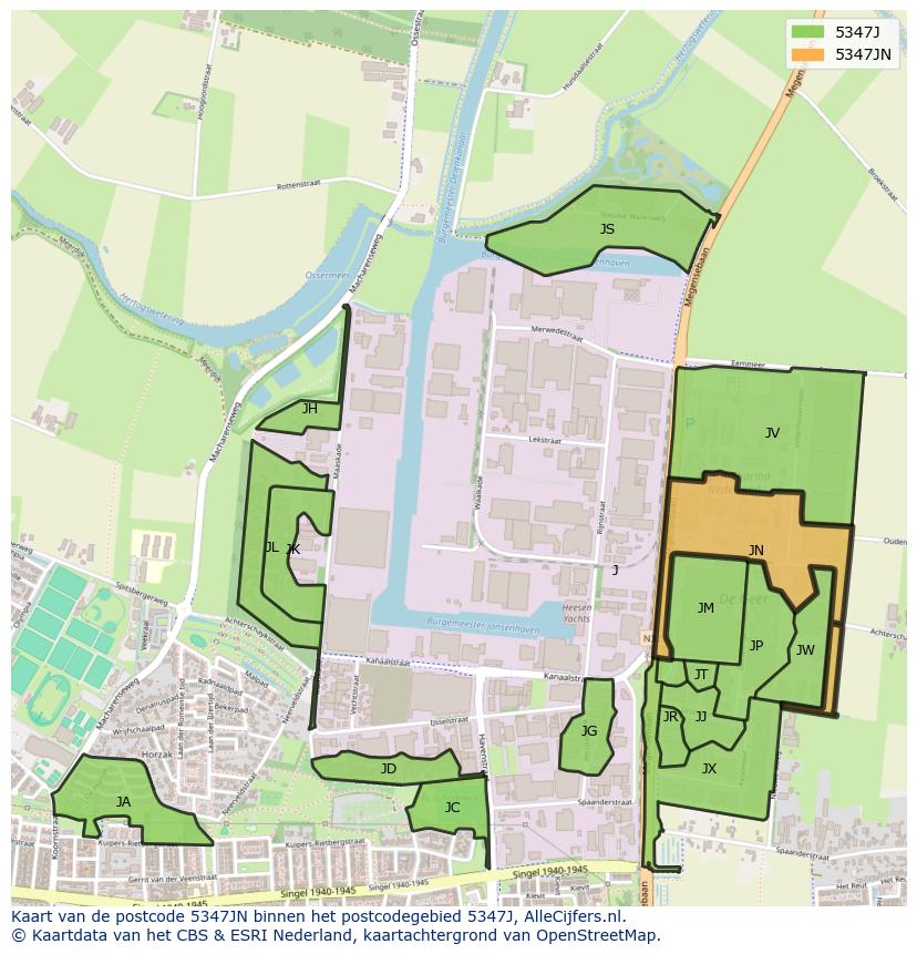 Afbeelding van het postcodegebied 5347 JN op de kaart.