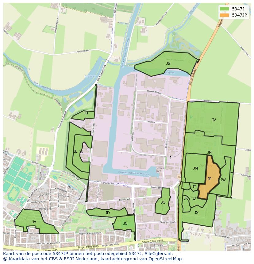 Afbeelding van het postcodegebied 5347 JP op de kaart.