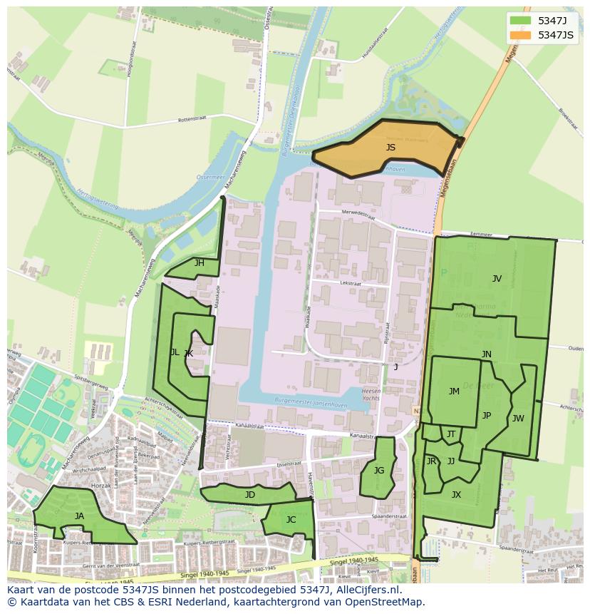 Afbeelding van het postcodegebied 5347 JS op de kaart.
