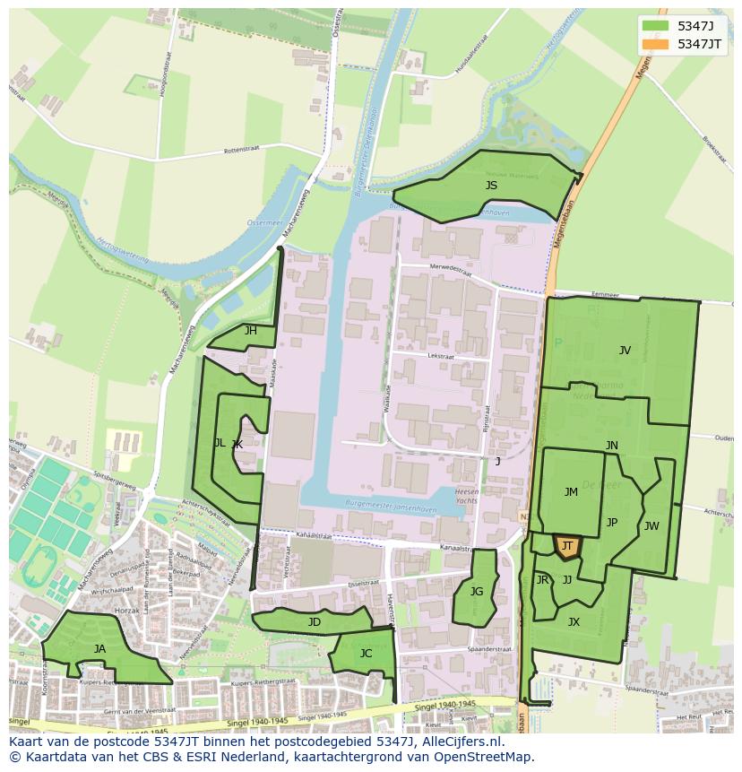 Afbeelding van het postcodegebied 5347 JT op de kaart.