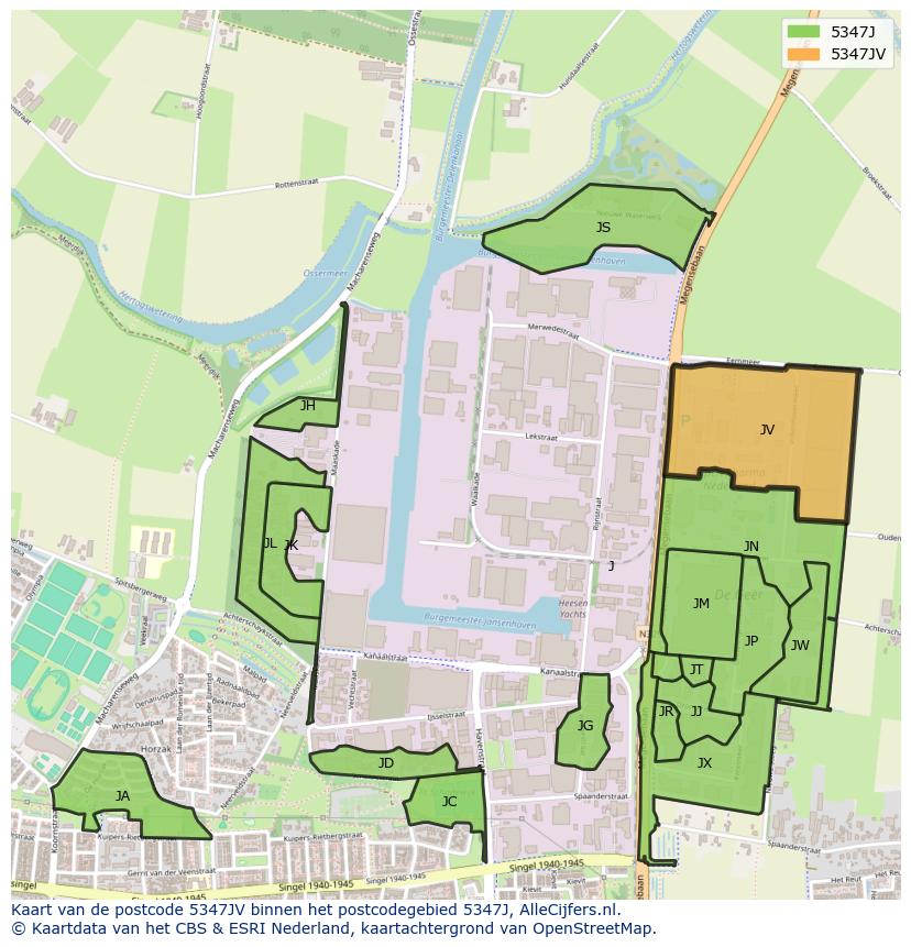 Afbeelding van het postcodegebied 5347 JV op de kaart.